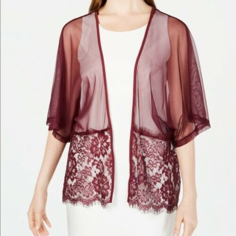 INC Floral Lace Evening Ruana Shawl NWT Burgundy